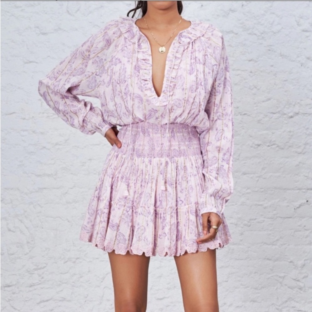 House Of Harlow Pink Paisley Smocked Mini Dress - Picture 5 of 12